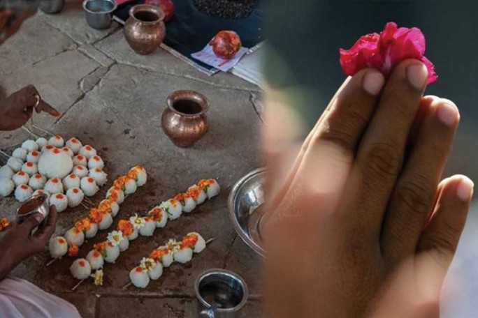 One year after a death a hindu priest conducts the shraddha rites